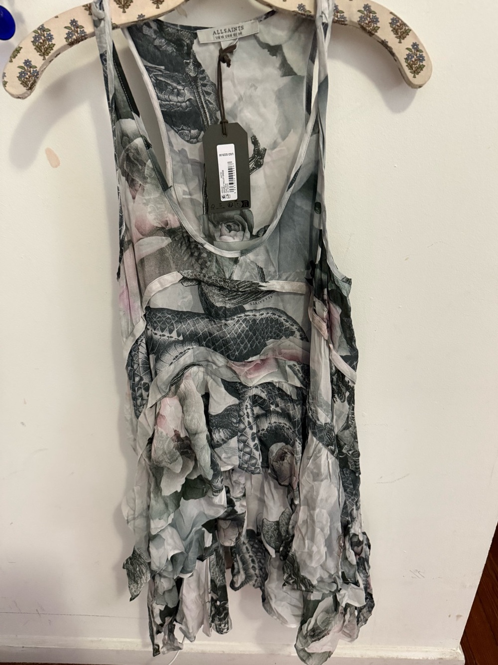 AllSaints NWT Cavarly Valley Dress 10 / 6 Chalk White Snake Rose $329 Gothic